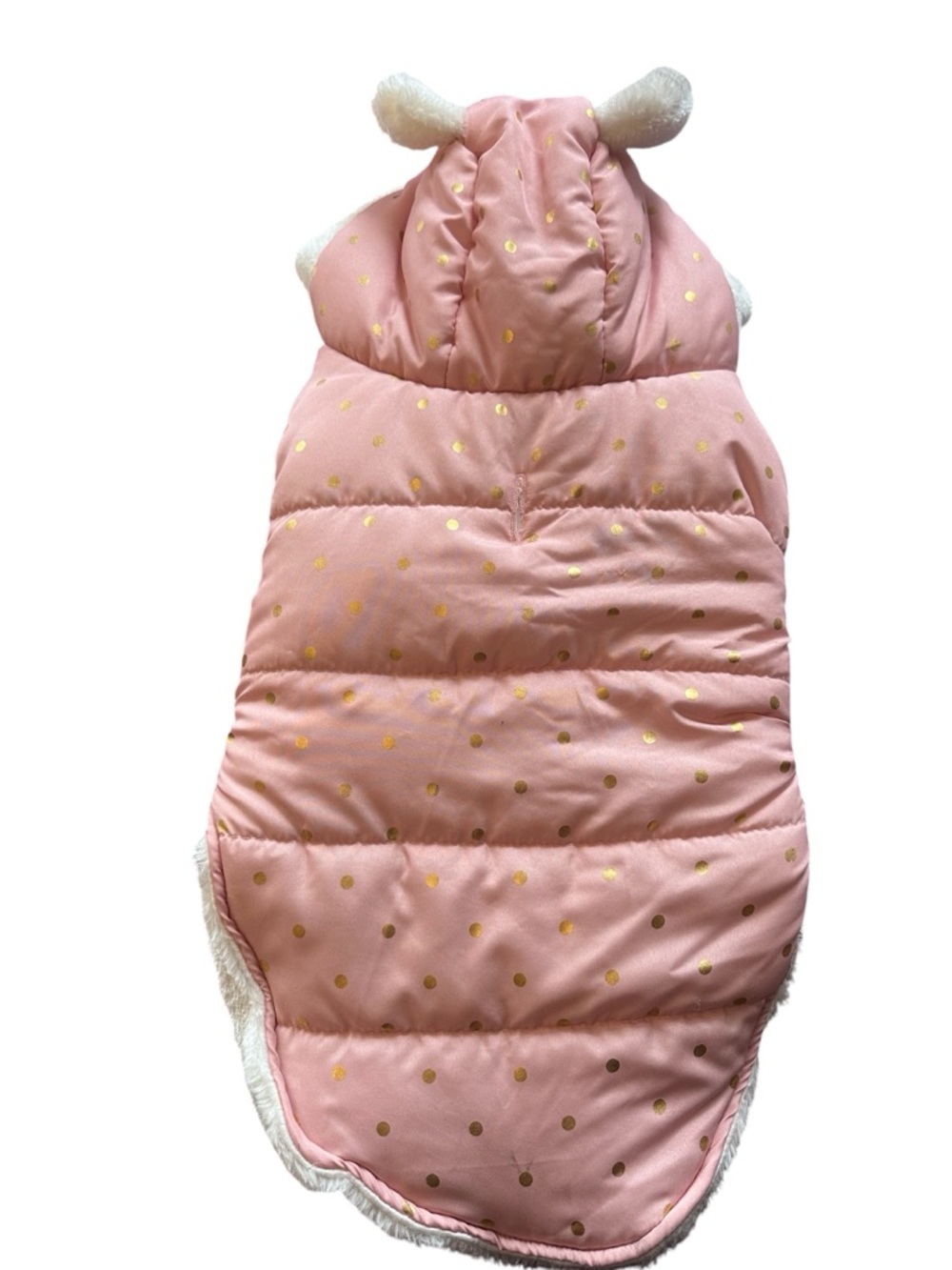 Rachel Zoe Pink Gold Polka Dot Faux Fur Dog Coat Hooded Pet Vest Medium